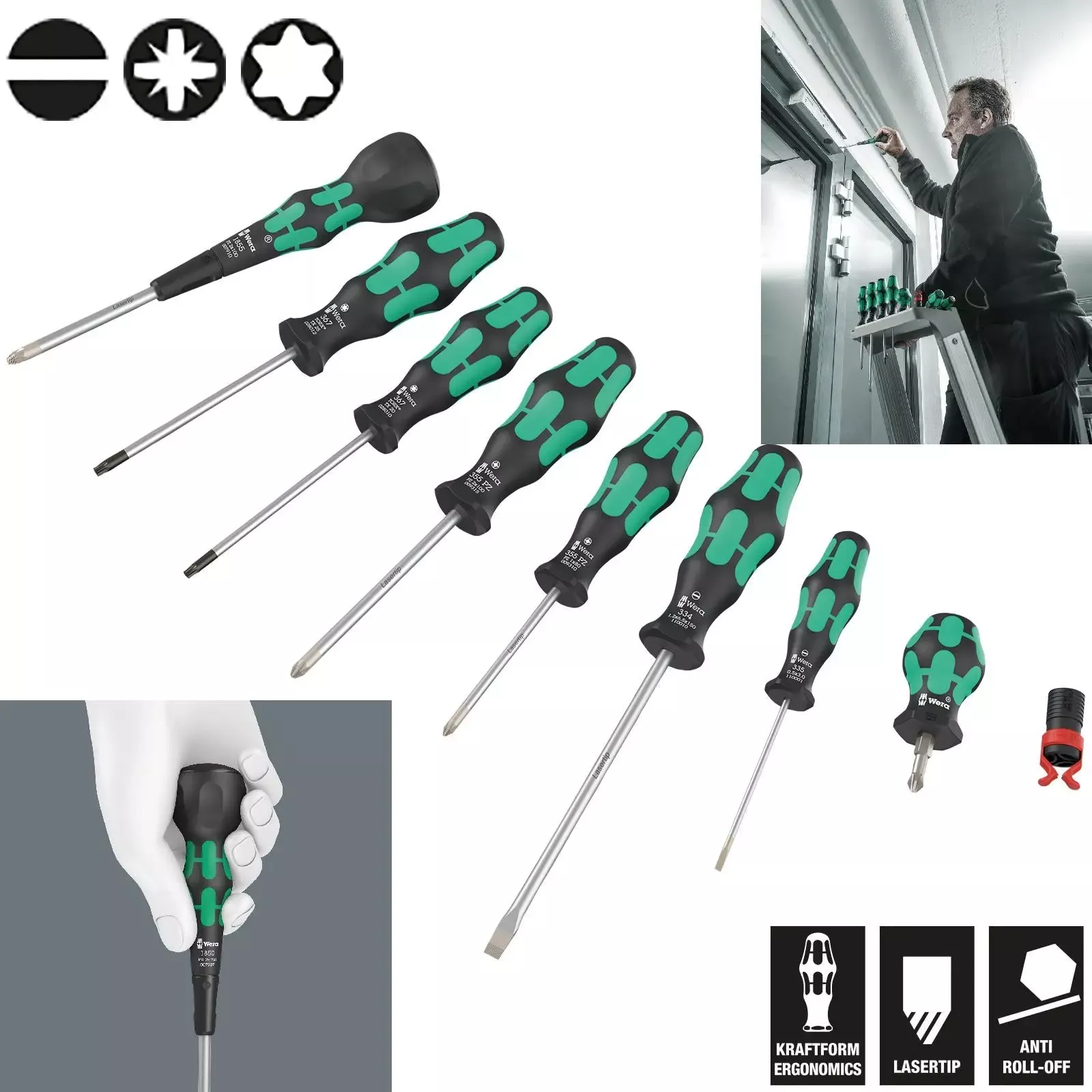 Wera Screwdriver Set 9528 Ball Grip Set 2 Pozi Torx Slotted 9 Pieces