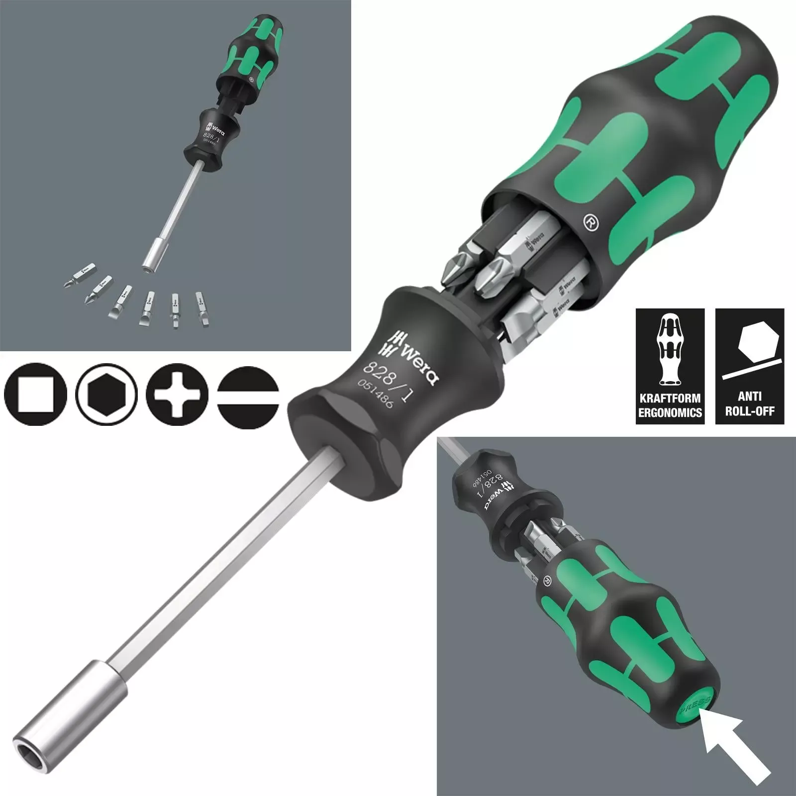 Wera Screwdriver Set Bit Holding 7 Piece Kraftform Kompakt 27 Imperial Set 1