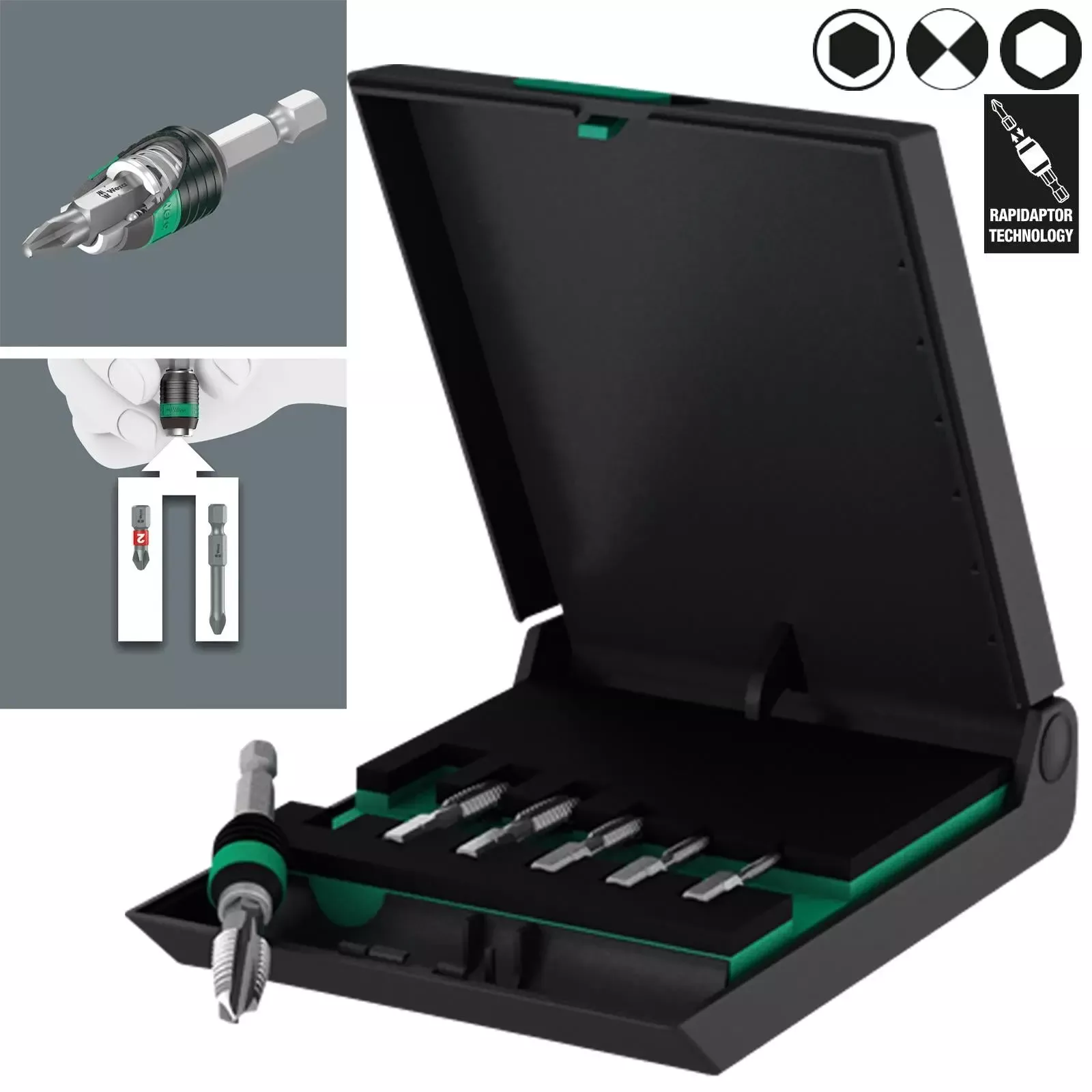 Wera Tap Bits Set 7 Piece 844/7 with Rapidaptor Bit Holder M3-M10