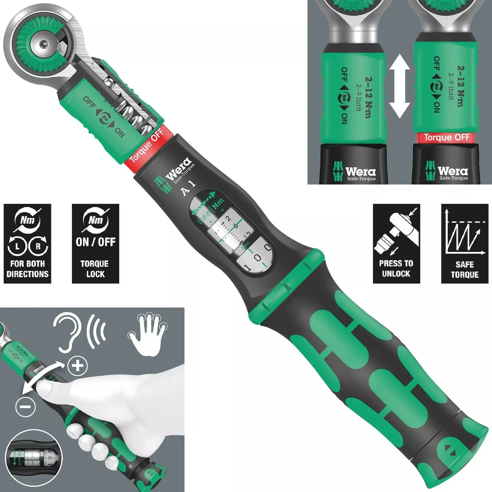 Wera Torque Wrench Safe-Torque A 1 1/4" Drive 2-12 Nm Reversible