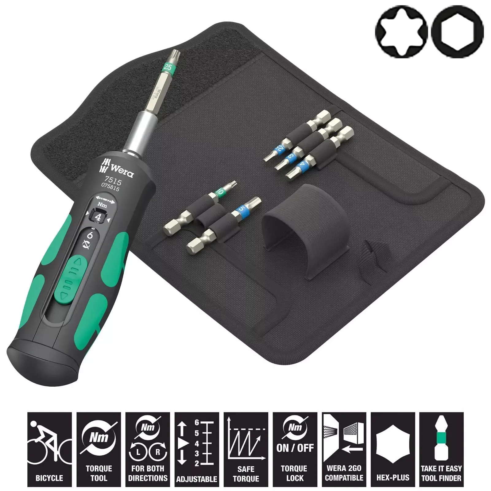 Wera Torque Wrench Screwdriver Set 1/4" Hex 2-6 Nm 7515/7 Kraftform Safe Torque Speed Bicycle 1 7 Piece TX Hex