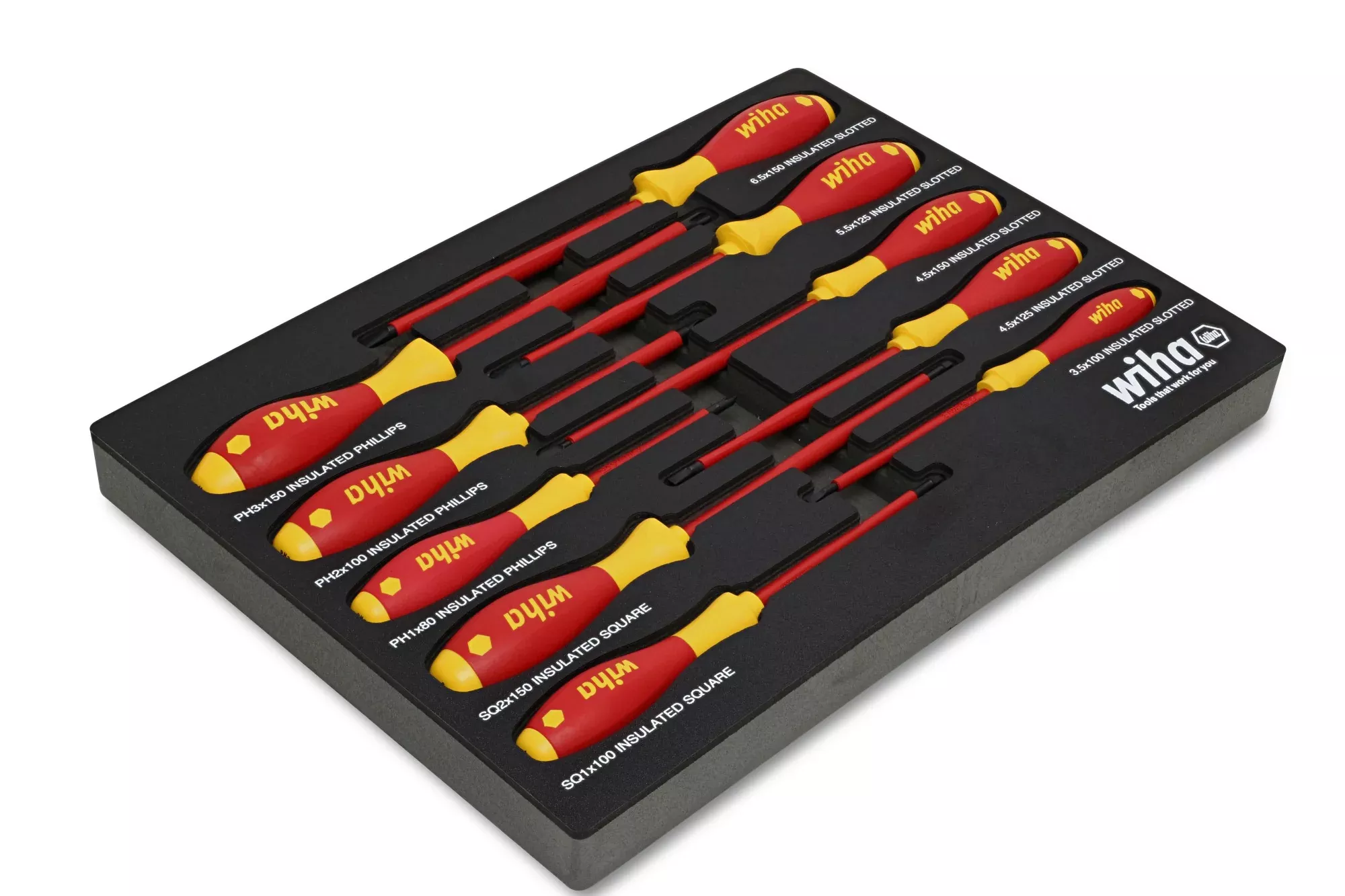 Wiha 32080 10 Piece Insulated SoftFinish Cushion Grip Screwdriver Tray Set