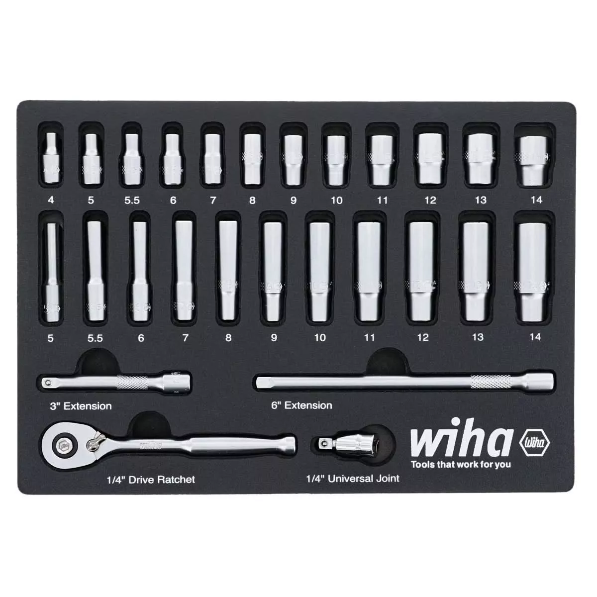 Wiha 33395 27-Piece 1/4" Drive Metric Professional Socket Set