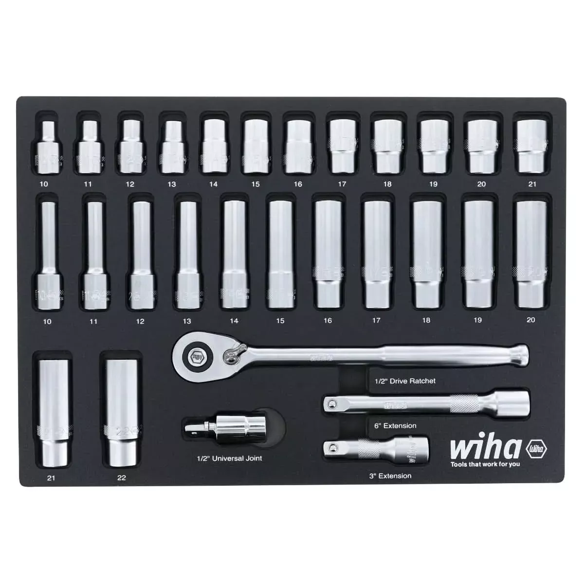 Wiha 33895 29-Piece 1/2" Drive Metric Professional Standard & Deep Socket Set