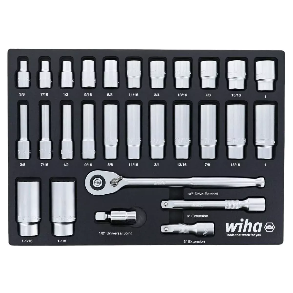 Wiha 33896 28-Piece 1/2" Drive SAE Professionial Standard & Deep Socket Set