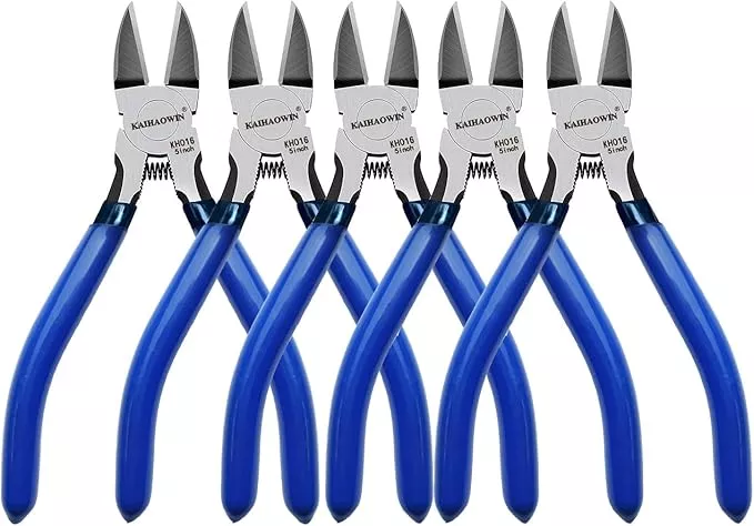Wire Cutters 5", 5 Pack KAIHAOWIN Precision Flush Cutters Ultra Sharp Wire Cutters for Crafting Side Cutters Wire Snips Spring Loaded Dikes Wire Cutter for Jewelry Making, Blue with Black Handle