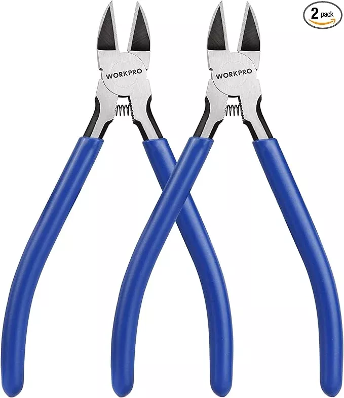 WORKPRO 2 Pack Wire Cutters, 6 Inch Precision Flush Cutters, Spring Loaded Side Cutting Pliers, Sharp Diagonal Cutters for Crafts, Jewelry Making, Electronics