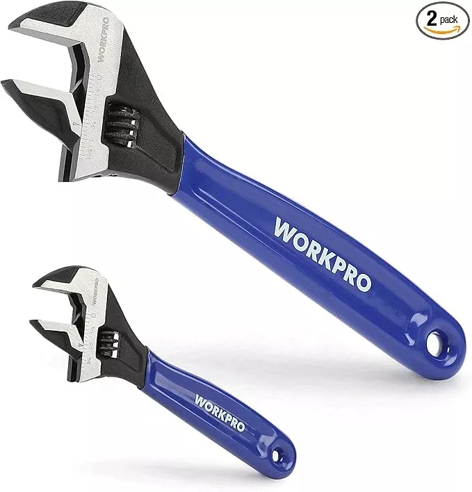 WORKPRO 2-Piece Adjustable Wrench Set, 6-Inch & 10-Inch Wide Jaw Black Oxide Wrench, Cr-V Steel, Metric & SAE Scales, Max Jaw Opening 15/16" & 1-5/16", for Home Repairs, Plumbing, Garage Work