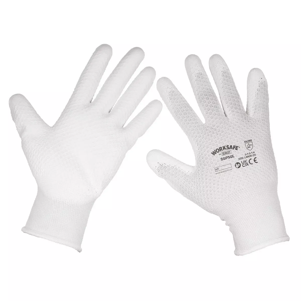 Worksafe by Sealey White Precision Grip Gloves - (Large) - Box of 120 Pairs