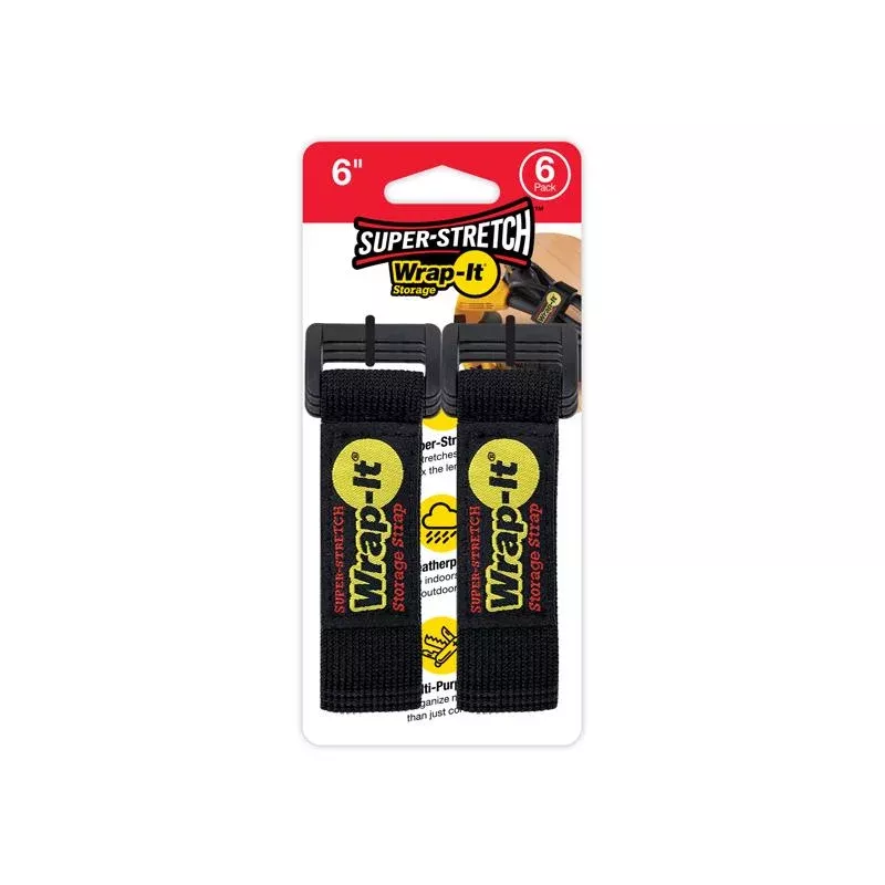 Wrap-It Super-Stretch 1 in. W X 6 in. L Black Stretch Storage Straps 10 lb 6 pk