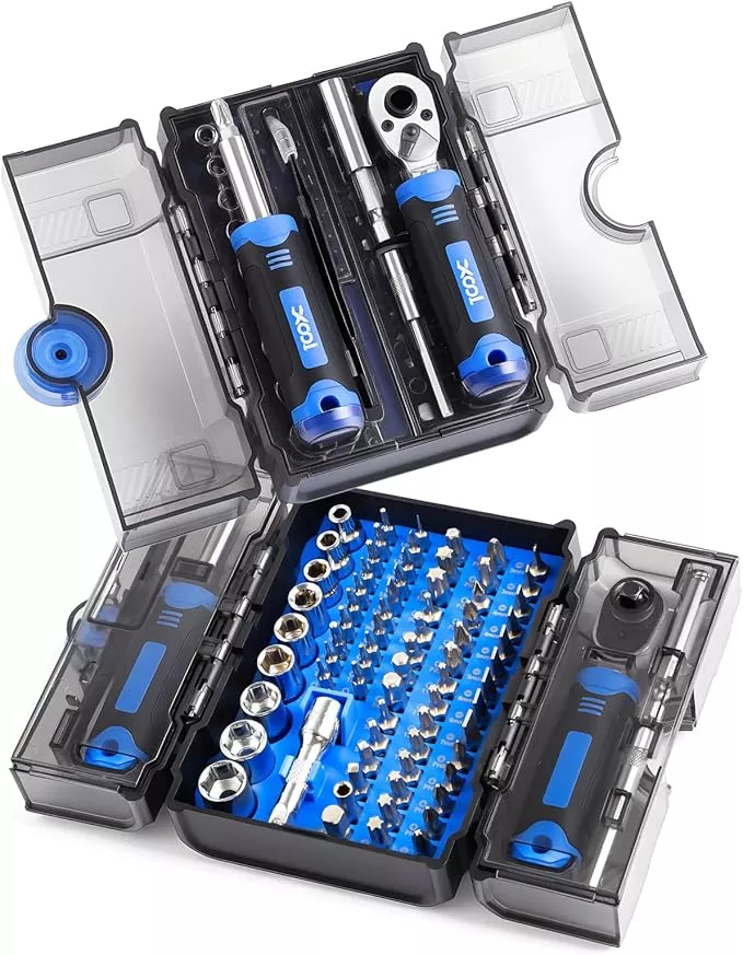 XOOL 78PCS Ratchet Screwdriver Set, Multi-Functional Precision Repair Tool Kit with 41PCS Bits, Precision Bits, 1/4" Sockets, Magnetic Tools for Electronics, Home Repair, DIY Toolbox