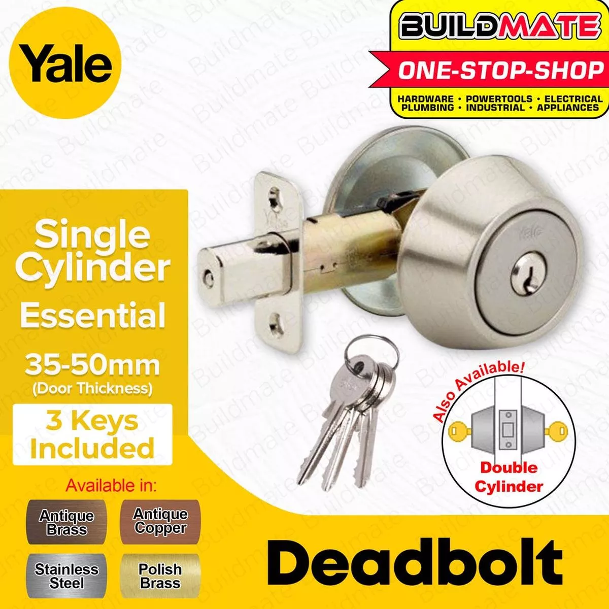 YALE Essential Series SINGLE Cylinder Deadbolt Antique Brass Copper Satin Stainless Steel Brass