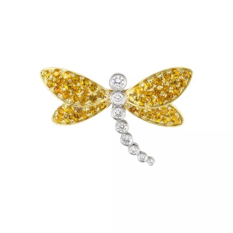 Yellow Sapphire & Diamond Dragonfly Pin